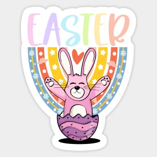 Rainbow Bunny Easter Egg with Bunny-Ears and Pastel Rainbow Sticker